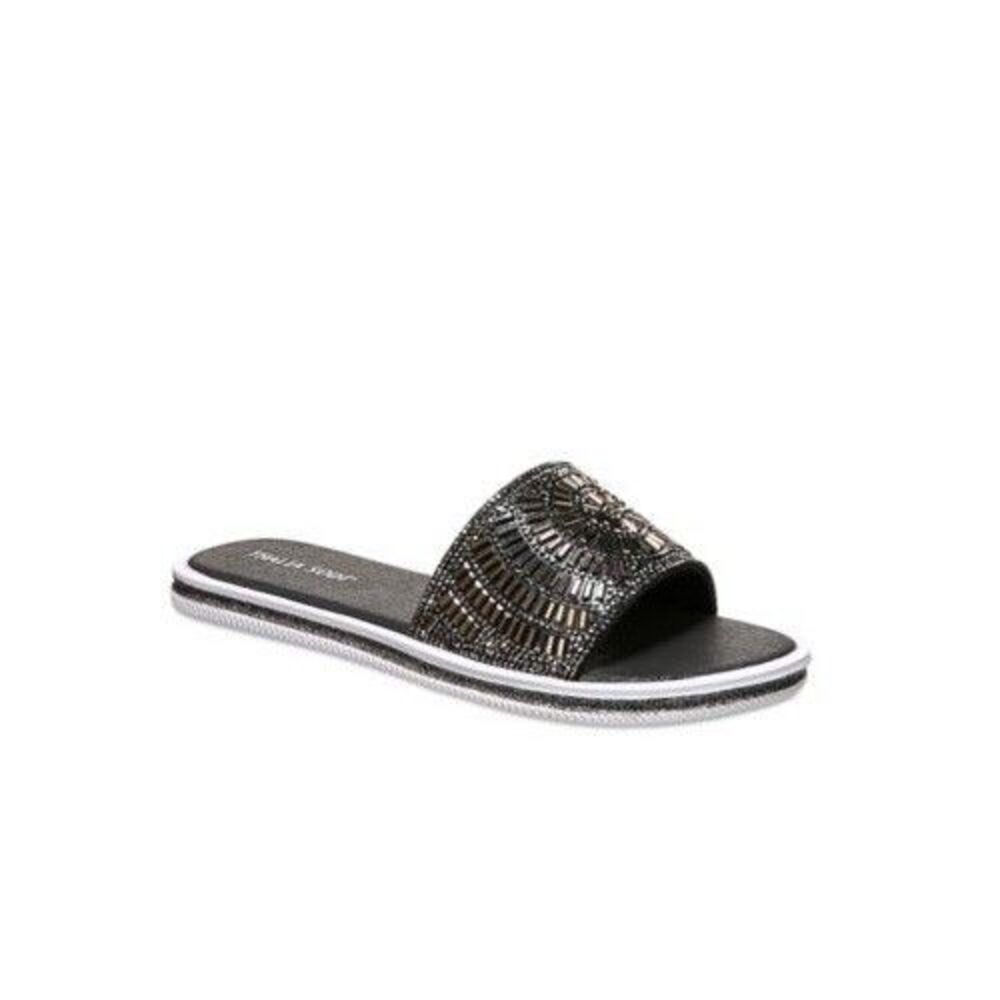 Thalia Sodi Womens 9 M Black Bling Dianna Flat Slip On Sandals NIB TF5